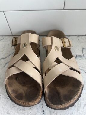 BIRKENSTOCK BETULA LEATHER SLIP ON CROSS STRAP ADJUSTABLE BUCKLE SANDAL SZ 6